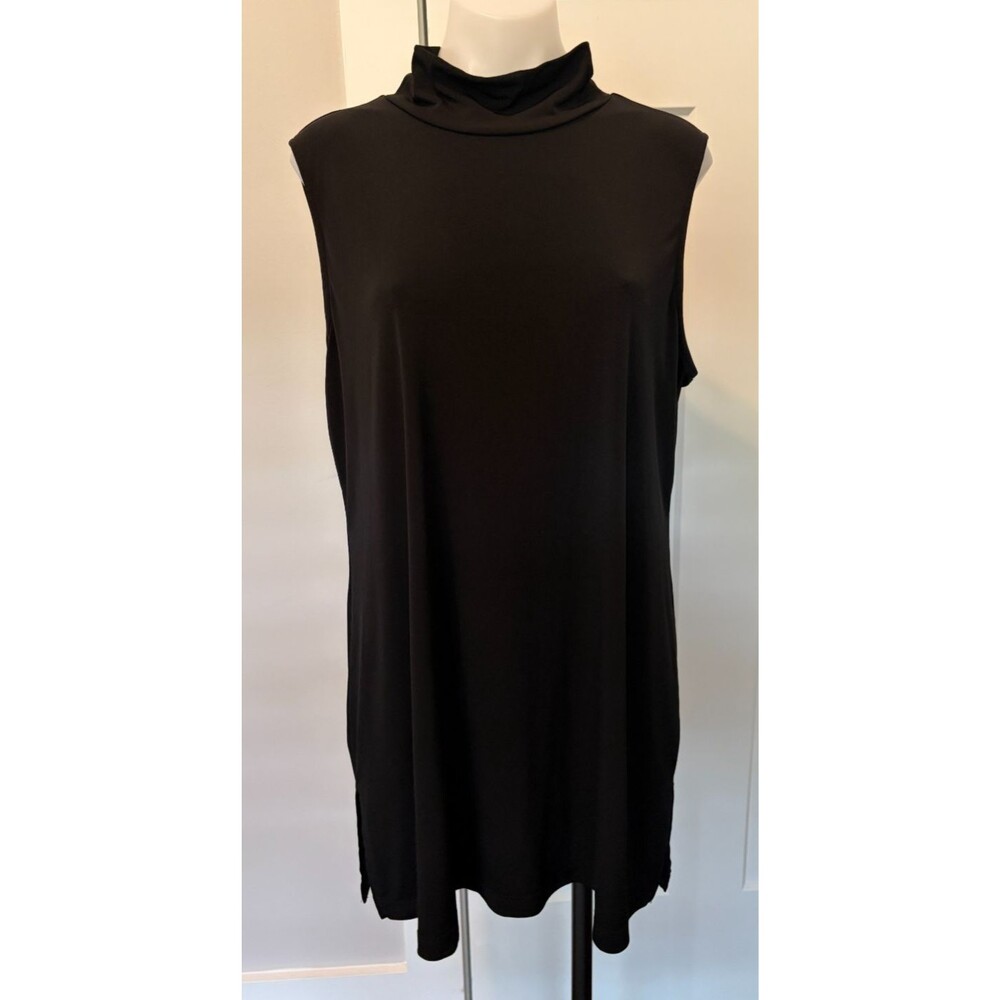 CHICOS Womens Knit Tunic TOP Sleeveless BLACK  Mock Neck Size 3 (XL/16)